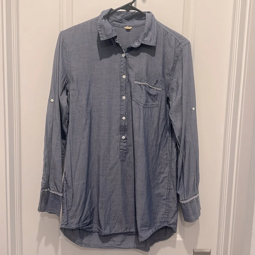 J.CREW Chambray Selvedge Edge Long Popover Blue Tunic Shirt Women’s XS